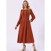 INSPIRE CHIC Women's Elegant Frilled Crewneck Midi Long Sleeve Pleated A-Line Flowy Dress with Pockets - 2 of 4