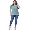 Agnes Orinda Women's Plus Size Eyelet Embroidery Crew Neck Puff Sleeve Loose Casual Summer Blouses - 3 of 4