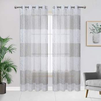 Silver Tree Branch Pattern Semi Sheer Curtains