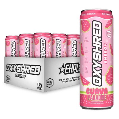 EHPlabs OxyShred Energy Drink - Zero Sugar, Zero Calories, with Amino Acids, Vitamin C, Green Tea Extract & Clean Caffeine - Guava (12-Pack)