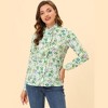 Allegra K Women's Floral Button Up Ruffle Stand Collar Long Sleeve Shirt - 3 of 4