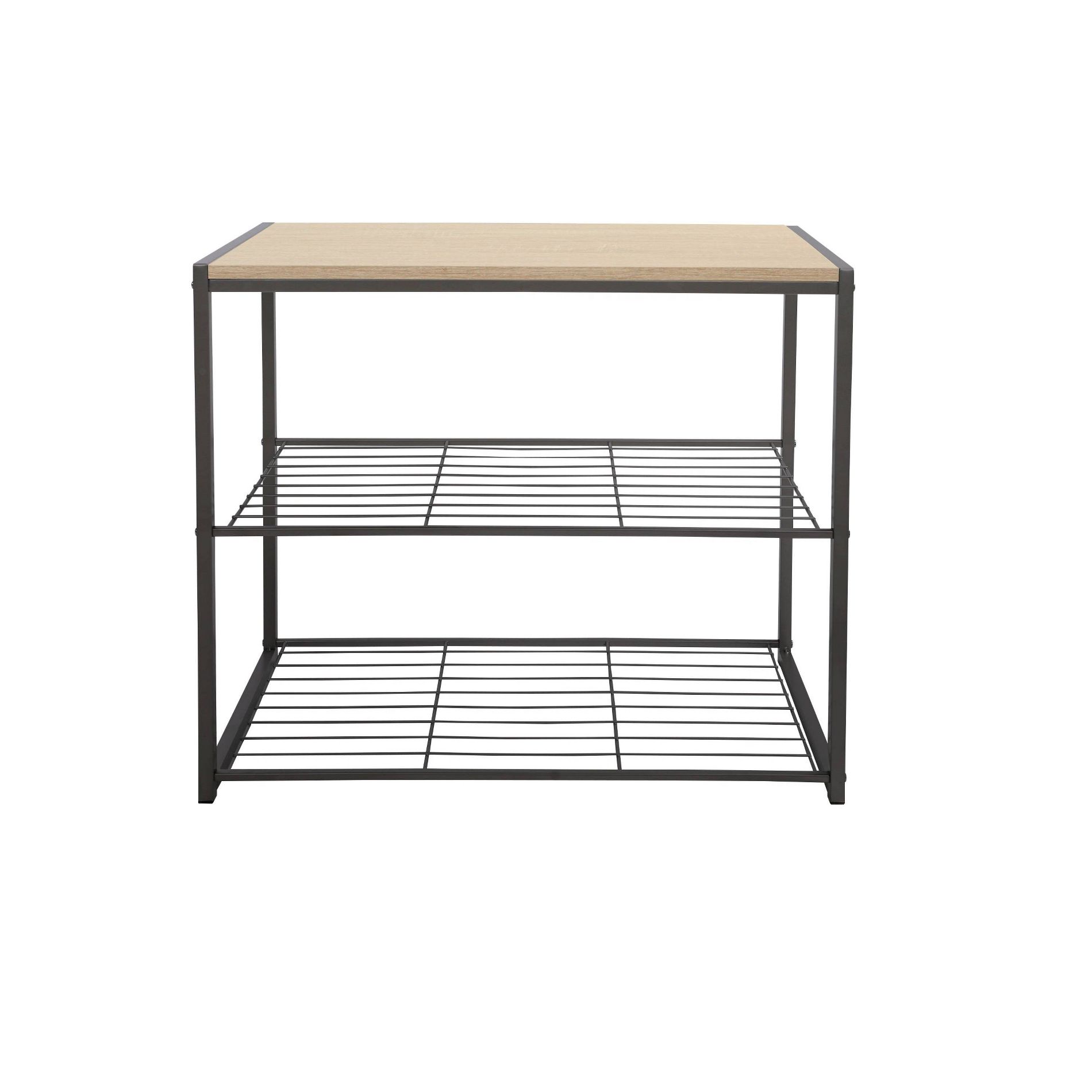 3 Tier Shoe Rack Black Metal with Natural Wood - Brightroom™