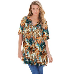 Roaman's Women's Plus Size Short Sleeve Angelina Tunic - 1 of 4