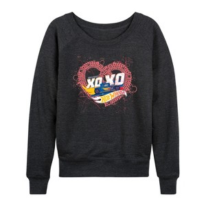 Women's - Hot Wheels - XOXO Heart Lightweight French Terry Wide Neck Long Sleeve Shirt - 1 of 4