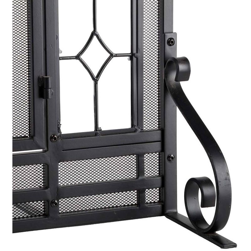 Plow & Hearth - 2-Door Floral Fireplace Fire Screen with Beveled Glass Panels, Black, 3 of 7