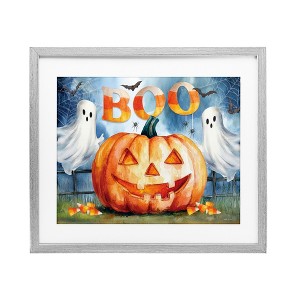 Stupell Industries Boo Ghosts & Jack-o-Lantern Framed Print Under Glass Art, Gray, 21" x 17" - 1 of 4