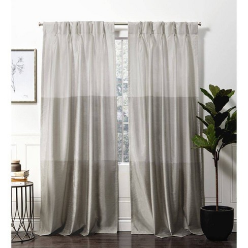 96 Chateau Stripped Faux Silk Pinch Pleat Light Filtering Curtain