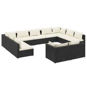 vidaXL Patio Lounge Set Outdoor Sectional Sofa Set Table Garden Poly Rattan - Black and Cream 4x Corner 7x Middle - 1 of 4