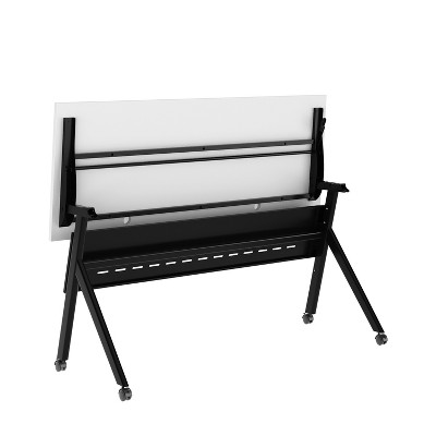 White and Black Commercial Grade Folding Training Table with Casters