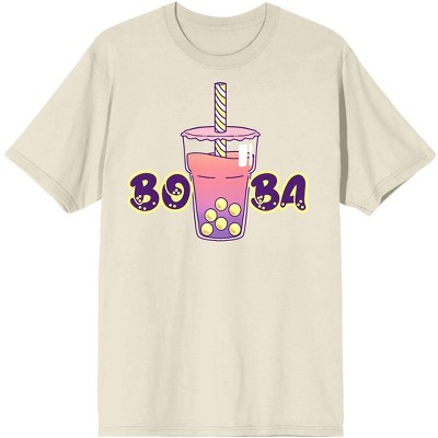 Bobadorable Pink & Purple Gradient Boba Drink Unisex Adult Natural Graphic Tee-Medium