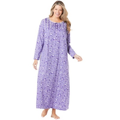 Dreams & Co. Plus Size Floral Knit Gown - 6X, Purple Lily Ivory
