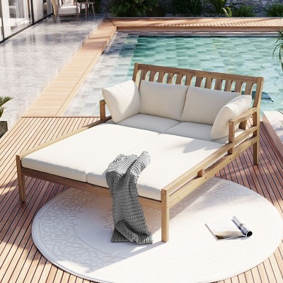 Maggift Patio Chaise Lounges, Outdoor Patio Daybed, Comfy Seat Cushion, Sofa Furniture, for Backyard, Swimming Pool, White, 76"*51.6"*34.6"