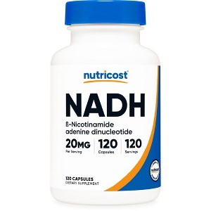 Nutricost NADH Supplement (20mg) 120 Capsules - B-Nicotinamide Adenine Dinucleotide, Vegan, Gluten-Free - 1 of 4