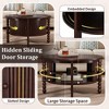 QingMoon 30.3" Vintage Round Coffee Table with Sliding Door, Slatted Design Accent Table with Storage for Living Room - 3 of 4