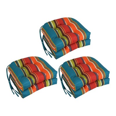 Blazing Needles, 16-inch Spun Polyester Patterned Outdoor U-shaped Tufted Chair Cushions (Set of 6)