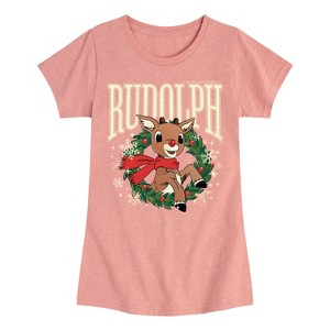 Girls' - Rudolph - Rudolph Wreath Collegiate Fitted Short Sleeve Graphic T-Shirt - 1 of 4