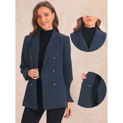Allegra K Women's Lapel Collar Long Sleeve Shoulder Pads Blazer Dark Blue Medium — фото 2