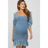 PinkBlush Light Blue Square Neck Smocked Denim Maternity Dress - 3 of 4