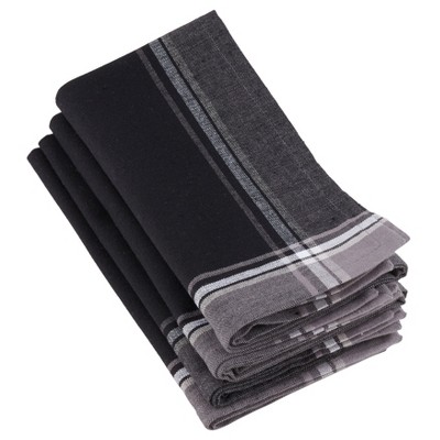 INFEI Soft Broad Striped Linen Cotton Dinner Cloth Napkins - Set of 12 (40 x 30 cm) - for Events & Home Use (Black)