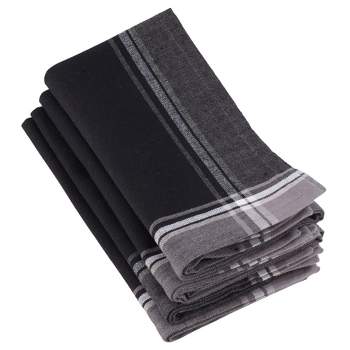 Set of 4 Stripe Border Design Cotton Table Napkins Black - Saro Lifestyle