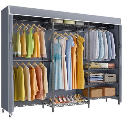VIPEK V5C Clothes Closet Wardrobe Heavy Duty Covered Clothes Rack, Black Metal Clothing Rack with Grey Oxford Fabric Cover