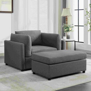 CAVINAS Linen Oversized Accent Chair with Two Lumbar Support Cushions and Ottoman,Upholstered Living Room Chairs,Reading Chairs for Living Room - 1 of 4