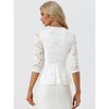 Allegra K Women's Floral Lace Keyhole Front Sheer 3/4 Sleeve Peplum Blouses - 3 of 4