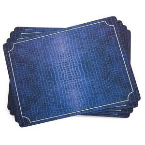 Pimpernel Blue Croc Leather Placemats - Set of 4 Durable Cork-Backed Dining Mats with Crocodile Texture Pattern - Heat Resistant & Stain Resistant - 1 of 4