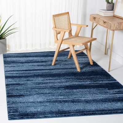 Abstract Blue Shag Rectangular Rug, Hand-Knotted Synthetic Easy Care