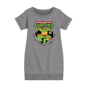 - Teenage Mutant Ninja Turtles - Raphael Breaking Through Shirt Graphic Short Sleeve Fleece Dress - 1 of 4