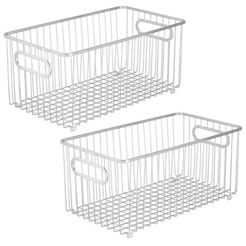 mDesign Metal Bathroom Storage Organizer Basket Bin 2 Pack Large Chrome 