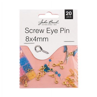 John Bead Must Have Findings Metal Gold 8x4mm Screw Eye Pin, 20 Pieces
