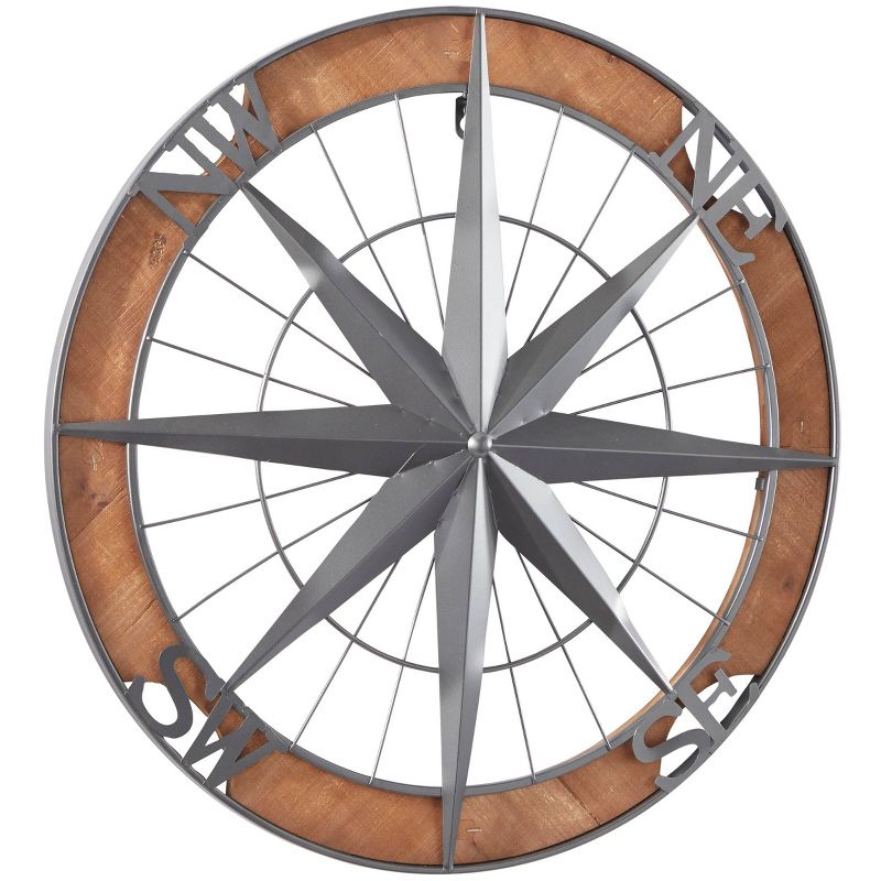 Metal Nautical Compass Wall Decor with Wood Frame Gray - Olivia &#38; May, 2 of 6