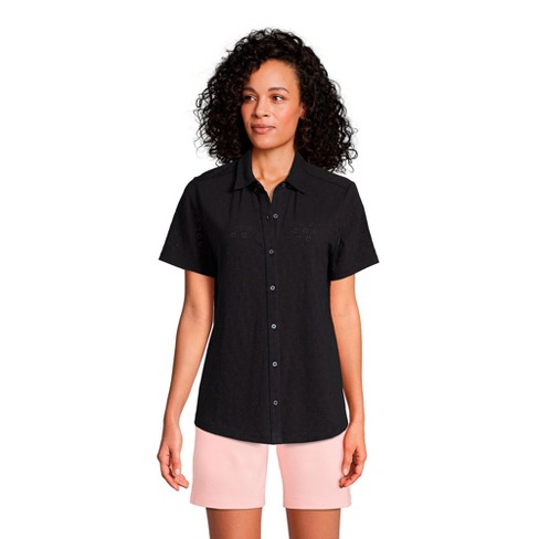 Lands' End Women's Knit Short Sleeve Eyelet Button Front Tunic - X Large -  Black : Target