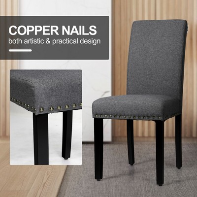 Set of 2 Gray Linen Upholstered Parsons Side Chairs