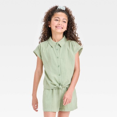 Girls' Short Sleeve Button-Down Shirt - Cat & Jack™