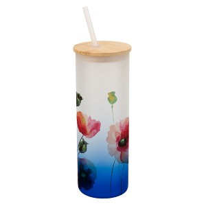 Elanze Designs Pretty Poppy Red Flower Garden Wrap-Around Design 25 Ounce Frosted Gradient Glass On-The-Go Coffee Travel Skinny Tumbler Mug Cup, - 1 of 1