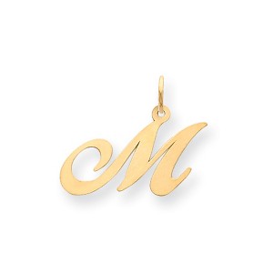 Black Bow Jewelry 14k Yellow Gold Ella Collection Small Fancy Script Initial Pendant A-W - 1 of 4