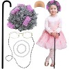 4E's Novelty Old Lady Costume for Kids 7 Pcs Set - for 100 Day of School Grandma Costume for Girls, Gray Curly Wig - 2 of 4