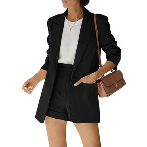 Imily Bela Women's two-piece suit with long-sleeve blazer and solid color shorts with pockets - 1 of 4