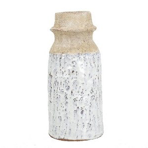 HomeRoots 10" Beige And Ivory Cylinder Terracotta Table Vase - 1 of 4