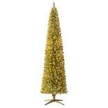 Treetopia Struck Gold 7 Foot Artificial Prelit Pencil Thin Christmas Tree Holiday Decoration with White LED Lights, Premium Stand, and Foot Pedal