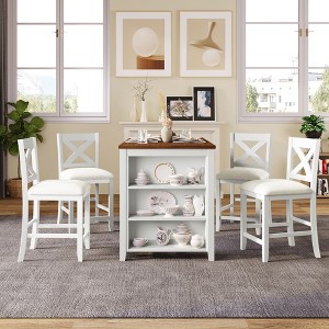 CAVINAS Dining Table Set for 4 Kitchen Table 5 Pieces Counter Height Rustic Farmhouse Wooden Bar Table for Dining Room - 1 of 4