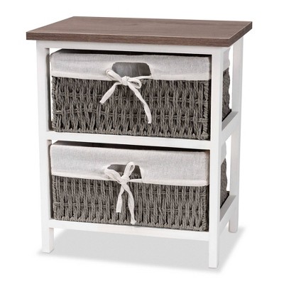 Terena Modern Two-Tone Wood 2 Basket Storage Unit Brown/White - Baxton Studio