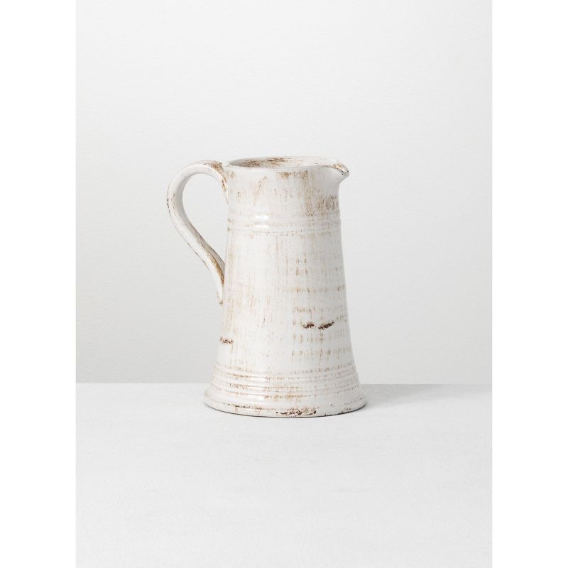 Sullivans Glazed Ceramic Decorative Vase Pitcher 10"H Off-White, 1 of 7