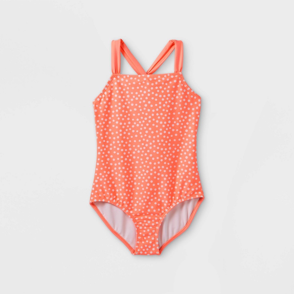 Size Medium Girls' Polka Dot One Piece Swimsuit - Cat & Jack Orange M Plus