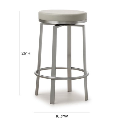 Gray Vegan Leather Swivel Counter Stools with Stainless Steel Legs - Set of 2