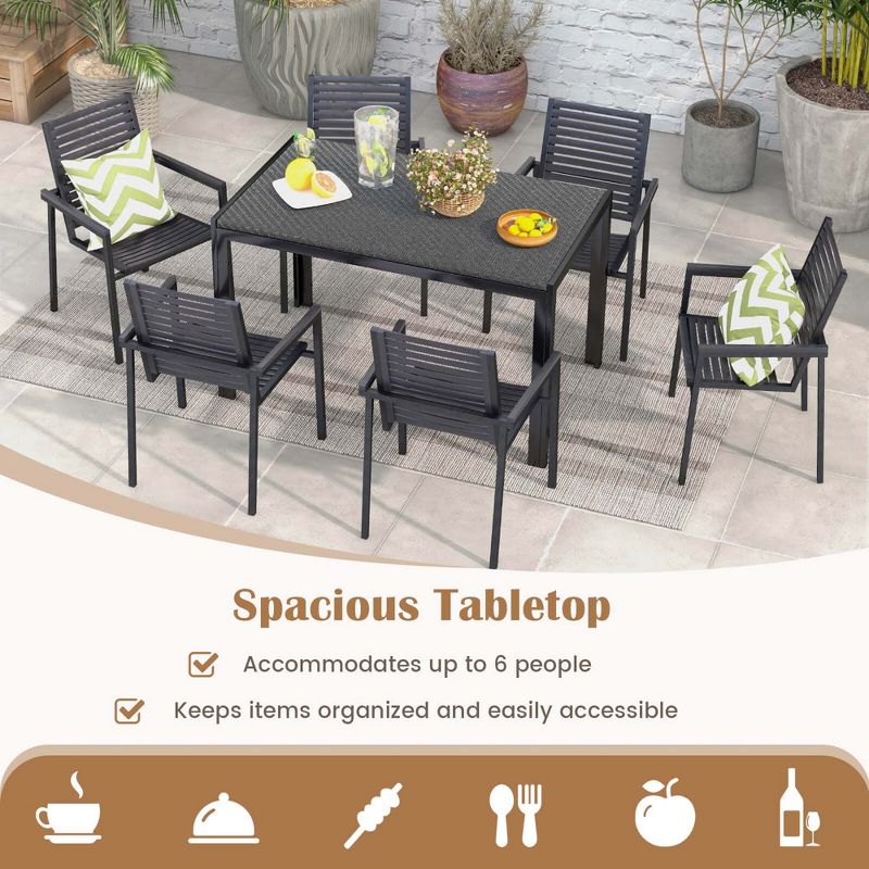 Costway Patio 48 Inch Wicker Dining Table for 6 Rectangular Table with Rattan Tabletop, 5 of 10