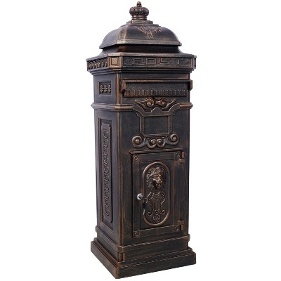 Vynxaria Bronze Garden Floor Mailbox - Large-Capacity Outdoor Postbox with Vintage Design, 48" Tall