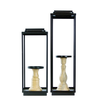 VIP Metal 20 in. Black Lantern Candle Holders Set of 2